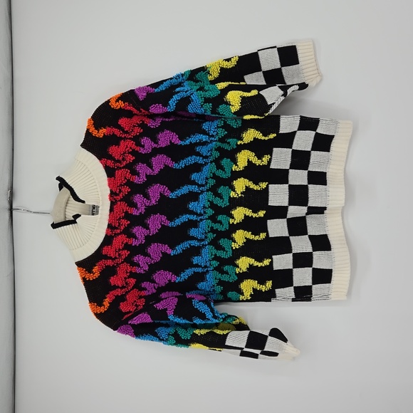 Vintage Knit Waves Geometric Design Women's Bold Colored Sweater Collared Sz M - Picture 4 of 10